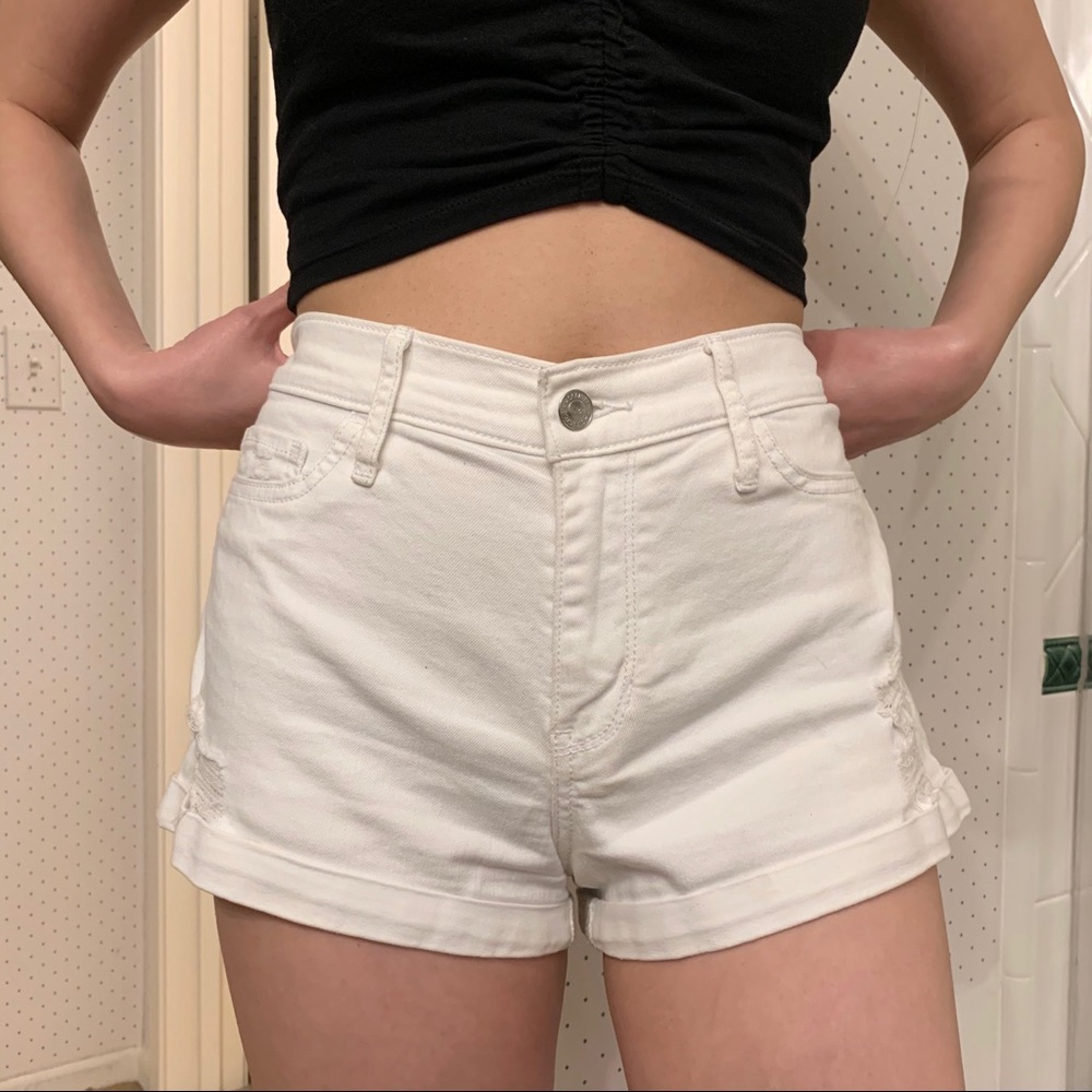 Hollister High Rise Denim Shorts in White